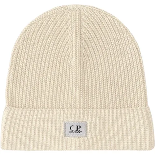 Ribbed Knit Beanie with Logo , male, Sizes: ONE SIZE - C.P. Company - Modalova