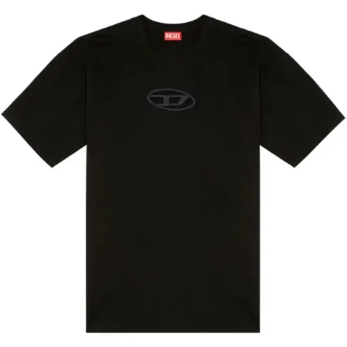 Oval D Besticktes T-Shirt (Schwarz) , Herren, Größe: M - Diesel - Modalova