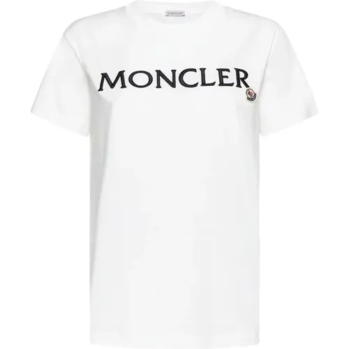 Cotton T-shirt with Logo Embroidery , female, Sizes: L, XS, M, S - Moncler - Modalova