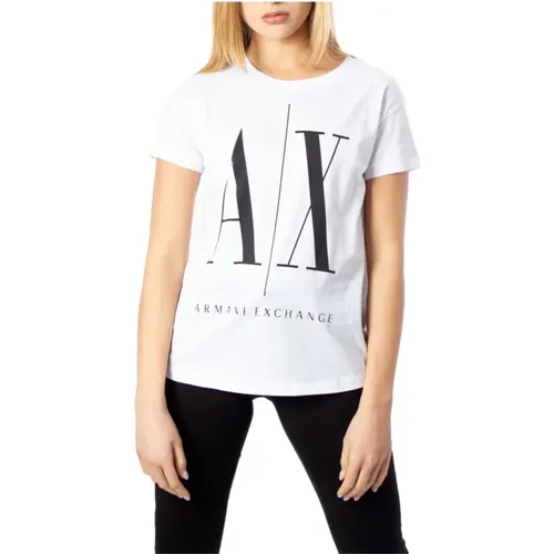 Weißes Bedrucktes Damen T-Shirt , Damen, Größe: M - Armani Exchange - Modalova