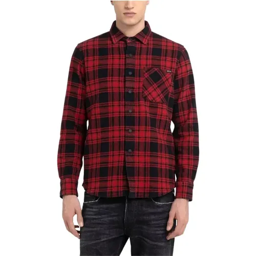 Casual Shirts, male, , Size: M Regular Fit Flannel Check Shirt - Replay - Modalova