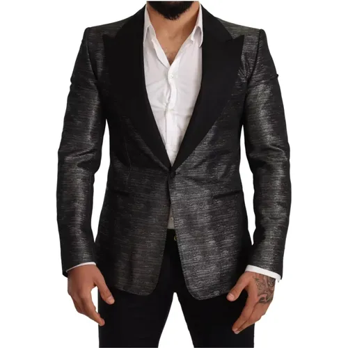 Grau Metallic Schwarz Slim Tuxedo Blazer - Dolce & Gabbana - Modalova