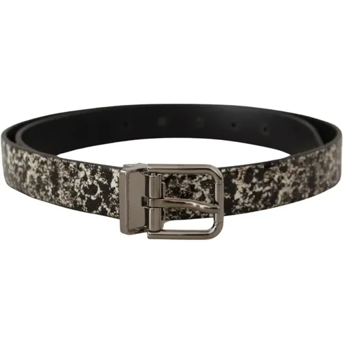 Belts, female, , Size: 90 CM Marble Print Leather Silver Logo Buckle Belt - Dolce & Gabbana - Modalova