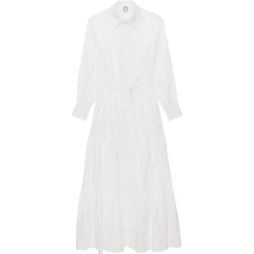 Elegantes Langes Kleid mit Weißen Rüschen , Damen, Größe: XS - Ines De La Fressange Paris - Modalova