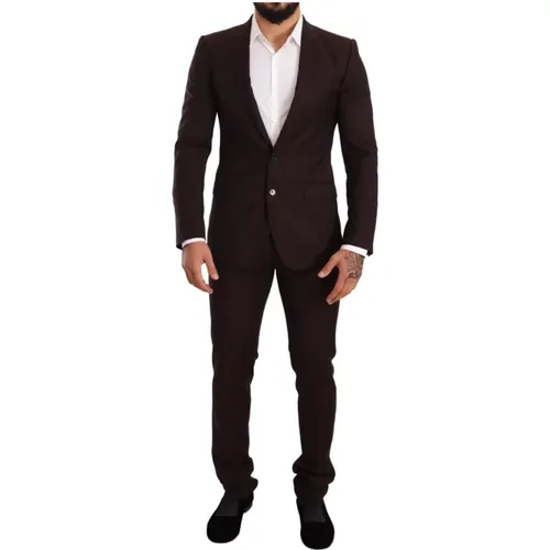 Single Breasted Suits, male, , Size: XS Bordeaux Striped Slim Fit Suit - Dolce & Gabbana - Modalova