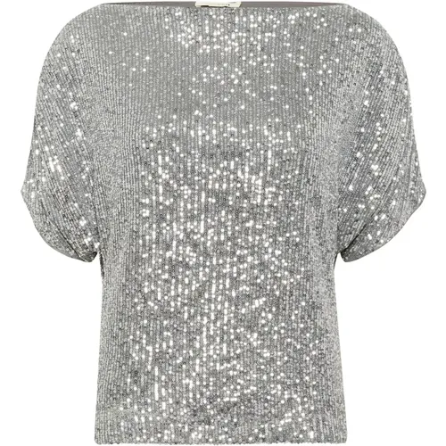 Blouses, female, , Size: L Silver Sequin Blouse Loose Fit - Soaked in Luxury - Modalova