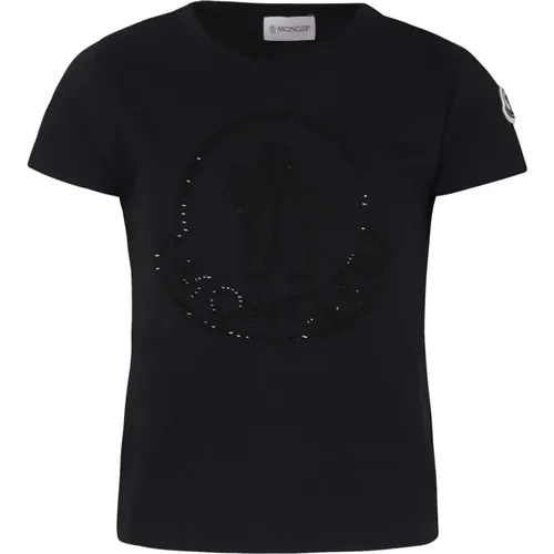 Mädchen Kristall Logo T-shirt Schwarz - Moncler - Modalova