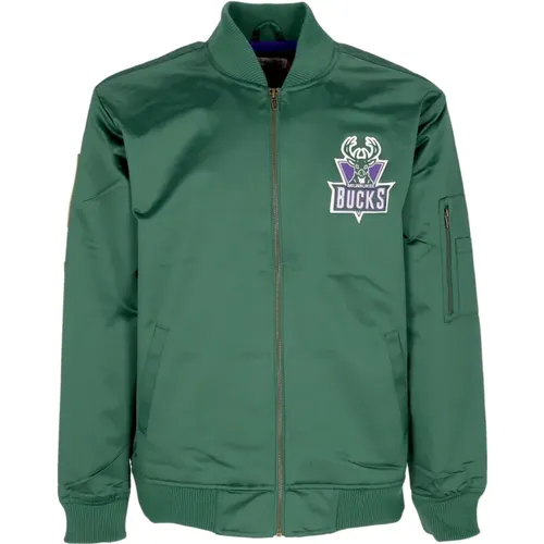 Bomber Jackets, male, , Size: M Milwaukee Bucks NBA Lightweight Satin Bomber - Mitchell & Ness - Modalova