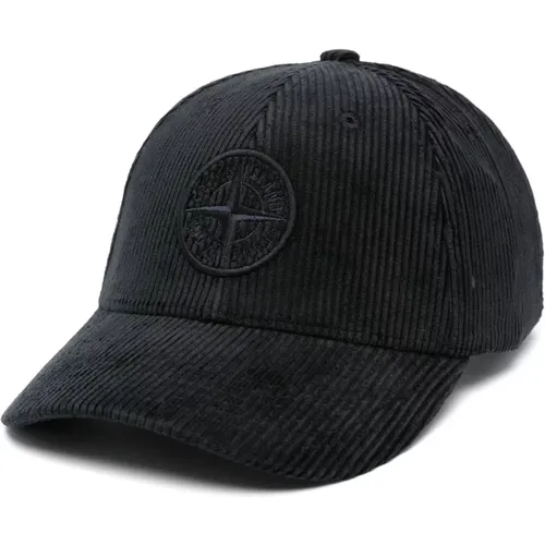 Velvet Cotton Cap with Logo Embroidery , male, Sizes: ONE SIZE - Stone Island - Modalova