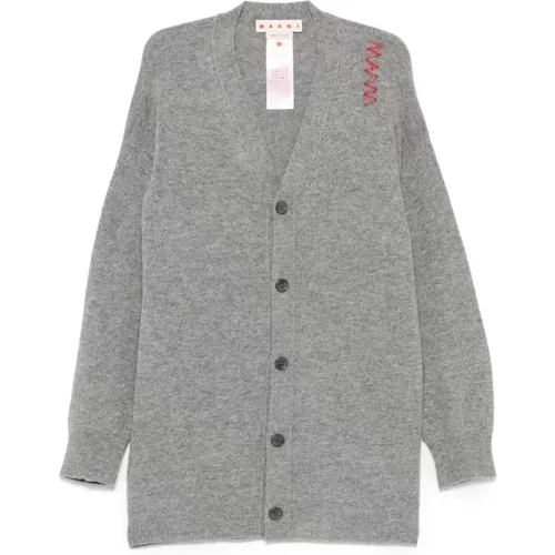 Cardigans, male, , Size: M Embroidered Grey Cardigan Sweater - Marni - Modalova