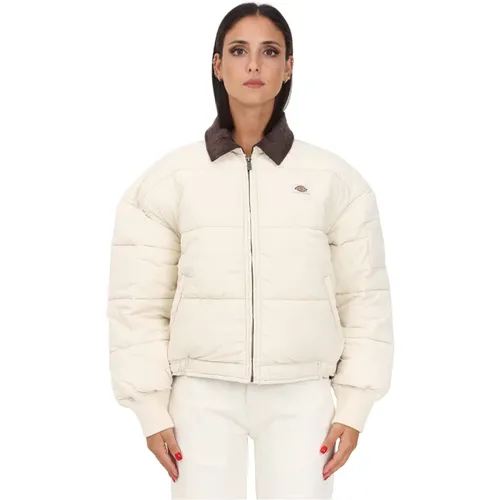 Cremefarbene Bomberjacke mit geripptem Kragen , Damen, Größe: S - Dickies - Modalova