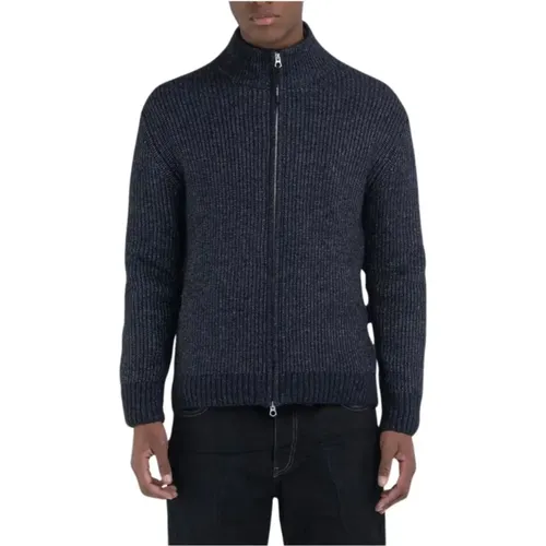 Cardigans, male, , Size: 2XL Men's Full Zip Cardigan Sweater - Replay - Modalova