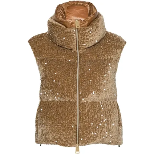 Camel Velvet Padded Sequin Jacket , female, Sizes: S - Herno - Modalova