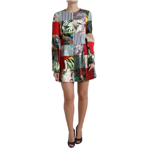 Floral Patchwork Shift Mini Dress , female, Sizes: M, L - Dolce & Gabbana - Modalova