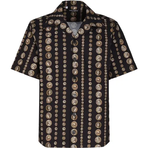 Coins Print Short Sleeve Shirt , male, Sizes: M - Dolce & Gabbana - Modalova