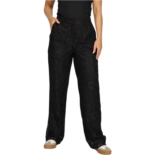 Schwarze Spitzen Weite Taille Hose , Damen, Größe: S - 2-Biz - Modalova