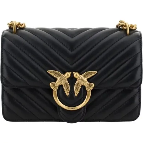 Shoulder Bags, female, , Size: ONE SIZE Calf Leather Bos Taurus Shoulder Bag - pinko - Modalova