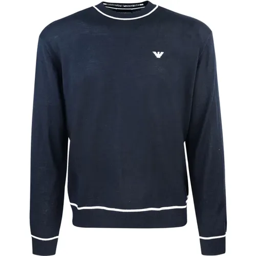 Sweater Ribbed Knit Eagle Embroidery , male, Sizes: L, M, XL, 2XL - Emporio Armani - Modalova