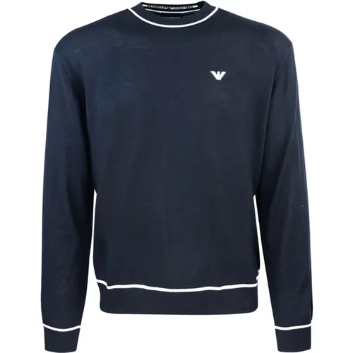 Sweater Ribbed Knit Eagle Embroidery , male, Sizes: S, L, M, XL, 2XL - Emporio Armani - Modalova