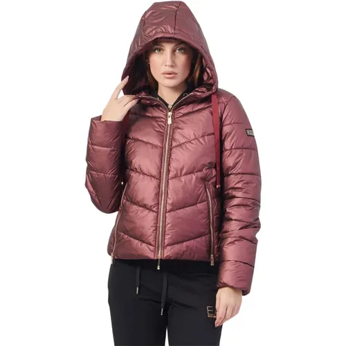 Kurze Steppkapuzenjacke Pflaume , Damen, Größe: M - YES ZEE - Modalova