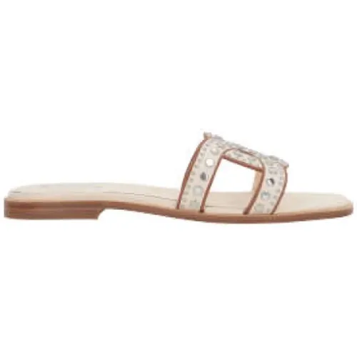 Ivory Leder Slide Sandalen mit Silbernen Nieten , Damen, Größe: 36 EU - TOD'S - Modalova