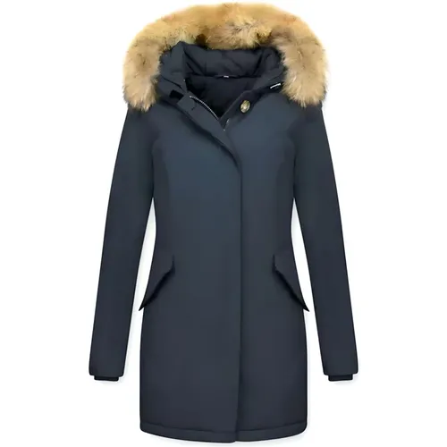 Fur Coat with Large Fur Collar - Ladies Wooly Jacket Long , female, Sizes: M, XS, S, XL, L - Matogla - Modalova