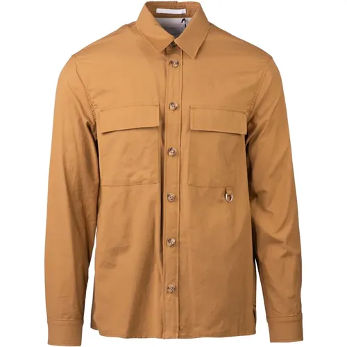 Versatile Camel Overshirt with Horn Buttons , male, Sizes: S, L - Paolo Pecora - Modalova