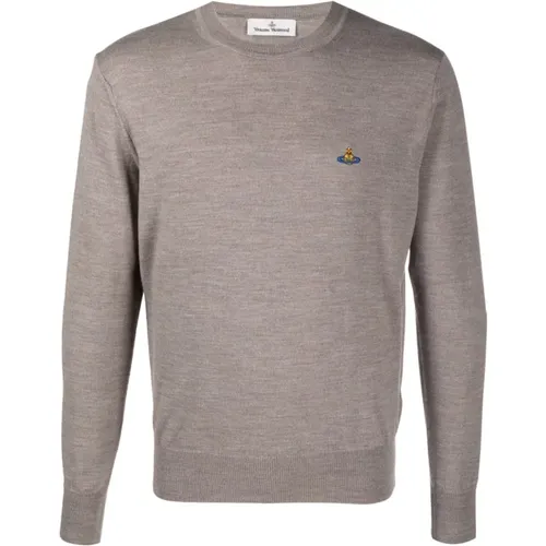 Grey Orb-Embroidered Wool Sweater , male, Sizes: M - Vivienne Westwood - Modalova