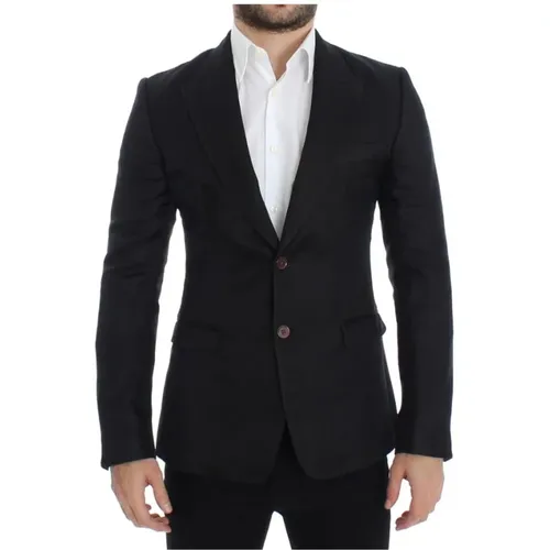 Blazers, male, , Size: M Silk Linen Blend Slim Fit Blazer - Dolce & Gabbana - Modalova