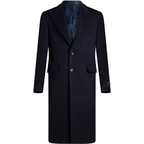 Single-Breasted Coats, male, , Size: XL Navy Cashmere Coat - ETRO - Modalova