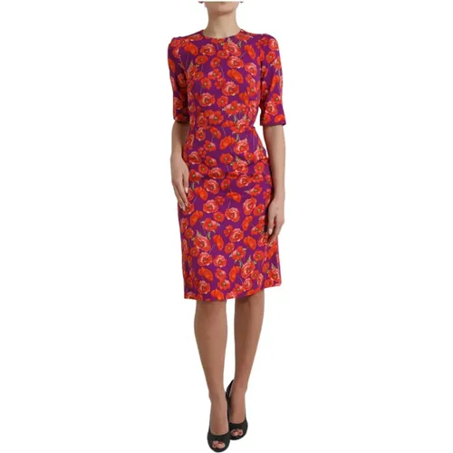 Vibrant Floral Charmeuse Dress , female, Sizes: 3XS, 2XS - Dolce & Gabbana - Modalova