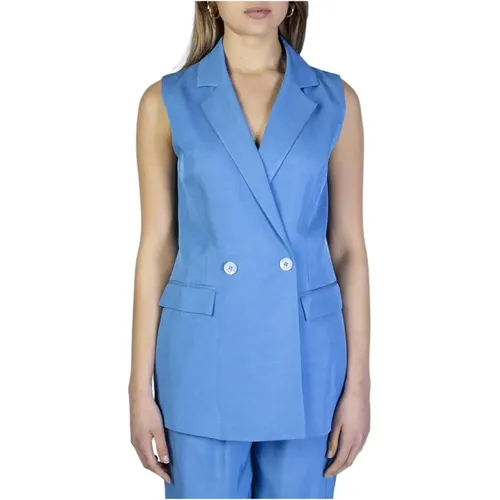 Ärmellose blaue Blazer mit Reverskragen , Damen, Größe: L - Gaudi - Modalova