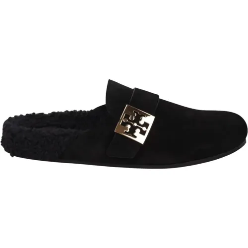 Shearling Mules with Logo Buckle Detail , female, Sizes: 7 UK, 4 UK, 3 1/2 UK, 5 1/2 UK, 6 UK, 4 1/2 UK - TORY BURCH - Modalova