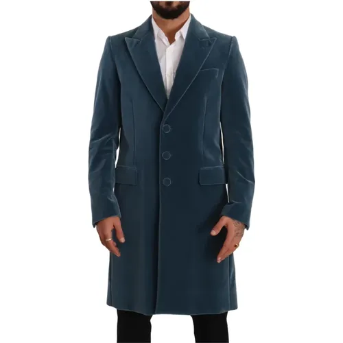 Cotton Velvet Long Overcoat Jacket , male, Sizes: M - Dolce & Gabbana - Modalova