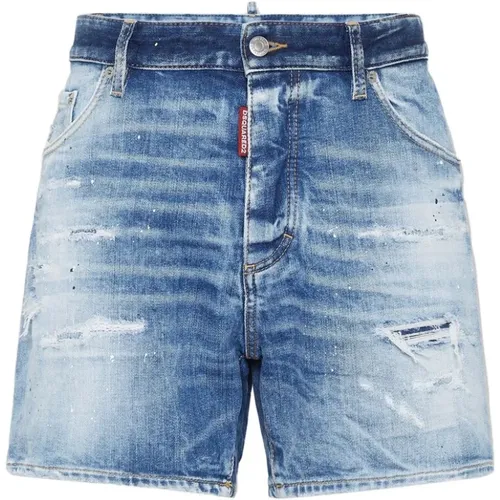 Denim Shorts, male, , Size: S Navy Distressed Denim Shorts - Dsquared2 - Modalova