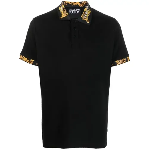Baroque Collar Print Polo Shirt , male, Sizes: L, XL - Versace - Modalova