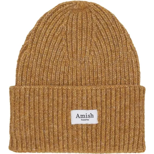 Beanies, unisex, , Size: ONE SIZE Camel Beanie Hat with Maxi Patch - Amish - Modalova