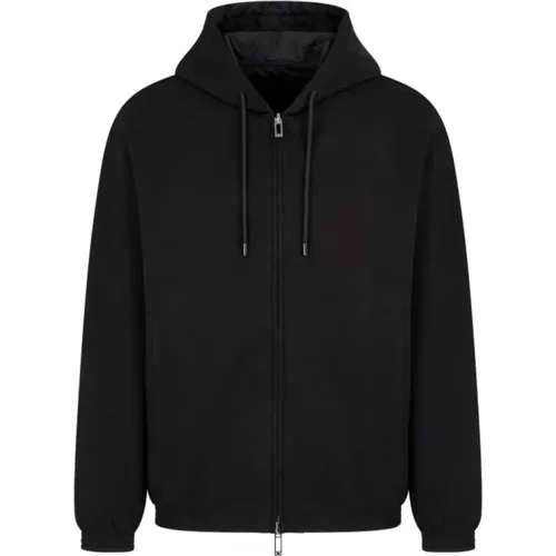 Double Jersey Hoodie with Zip in , male, Sizes: L, XL, M - Emporio Armani - Modalova