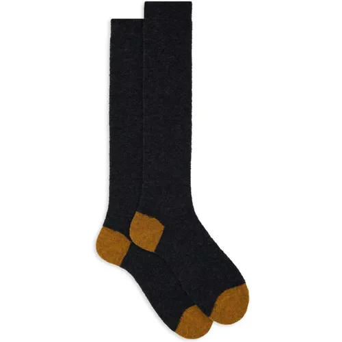 Lange einfarbige graue Bouclé-Socken für Herren mit kontrastierenden Details , Herren, Größe: M - Gallo - Modalova