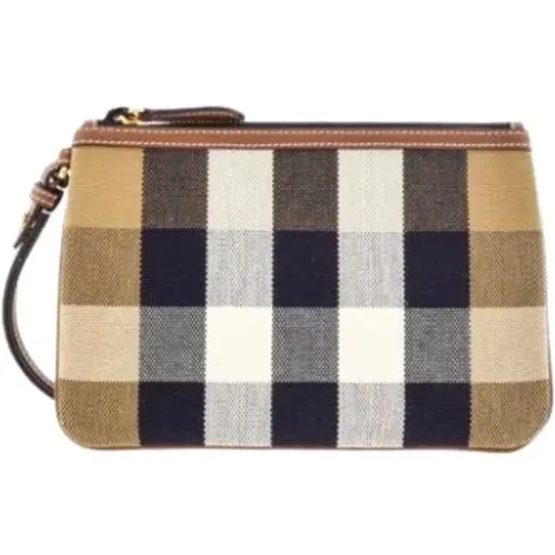 Clutches, female, , Size: ONE SIZE House Check Pouch with Leather Details - Burberry - Modalova