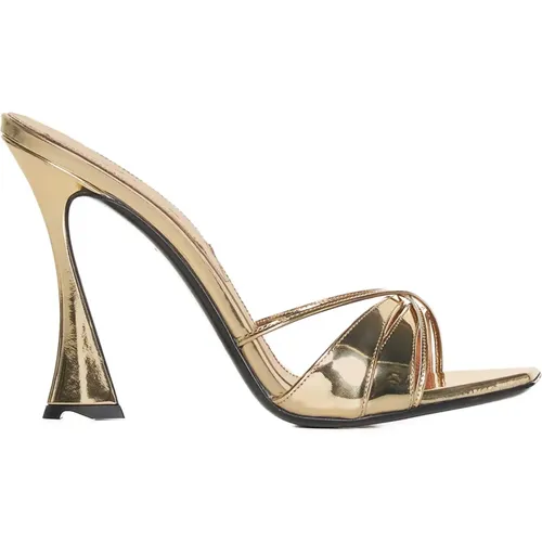 Heeled Mules, female, , Size: 8 US Gold-tone Leather Sandals with Cone Heel - D'Accori - Modalova