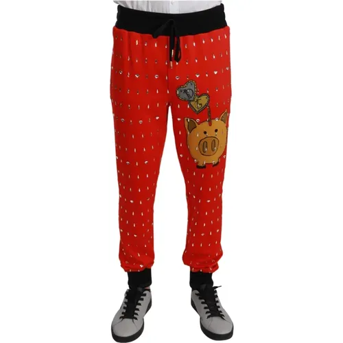 Sweatpants, male, , Size: M Piggy Bank Crystal Trousers - Dolce & Gabbana - Modalova