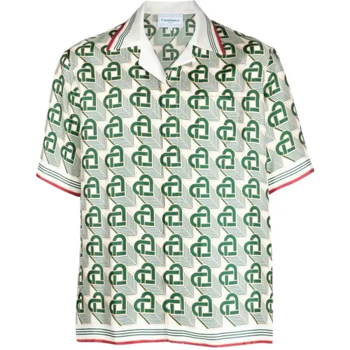 Monogram Silk Shirt with Heart Design , male, Sizes: M, S - Casablanca - Modalova