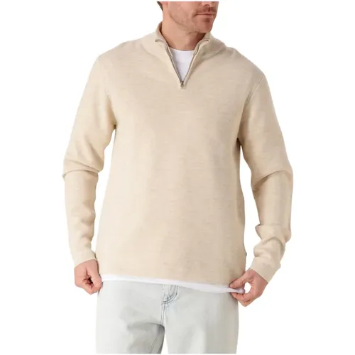 Beiger Halbzip Wollpullover , Herren, Größe: M - The GoodPeople - Modalova