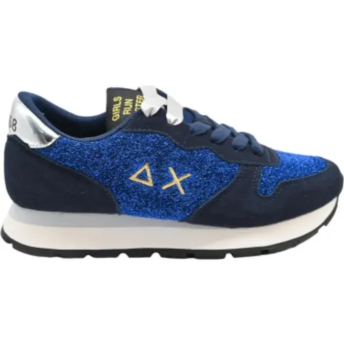 Glitter Navy Blue Running Sneakers , female, Sizes: 5 UK - Sun68 - Modalova