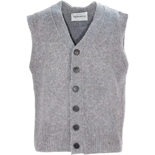 AMARÁNTO, Cardigans, male, , Size: XL Grey V-Neck Sleeveless Sweater Vest - Amaránto - Modalova