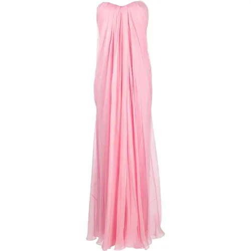Silk Draped Dress with Layered Design , female, Sizes: 2XS, XS - alexander mcqueen - Modalova