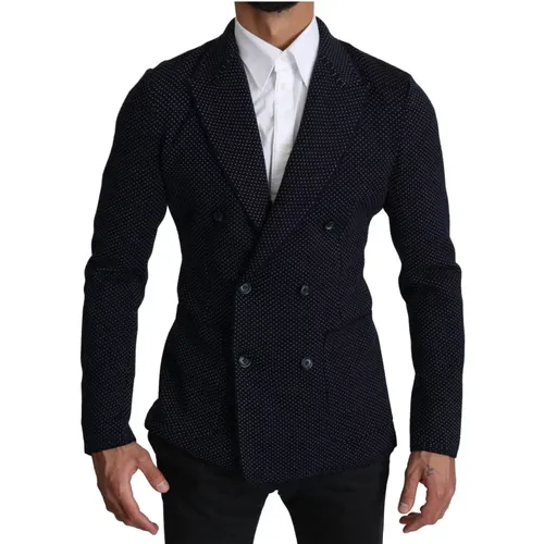 Blazers, male, , Size: XS Sophisticated Dotted Double Breasted Blazer - Dolce & Gabbana - Modalova