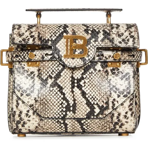 Beige Python Leather Handbag with B-Twist Closure , female, Sizes: ONE SIZE - Balmain - Modalova