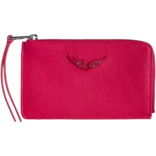 Wallets & Cardholders, female, , Size: ONE SIZE Fuchsia Leather Card Holder with Mirror Charm - Zadig & Voltaire - Modalova